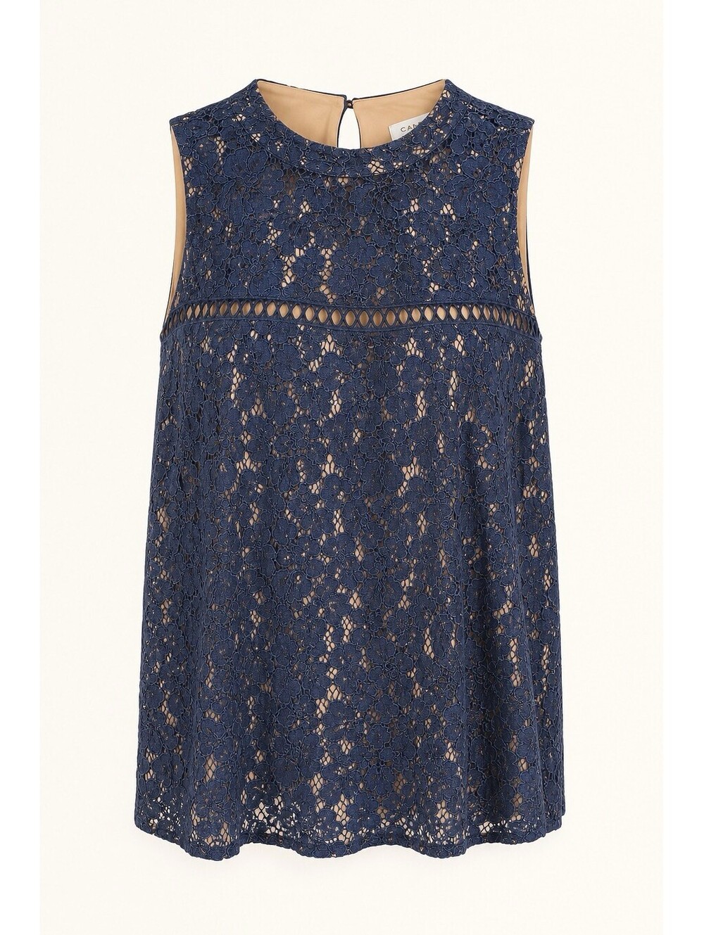 Carolina Belle Montreal Top Women's M Blue Lace Lined Sleeveless Blouse Feminine